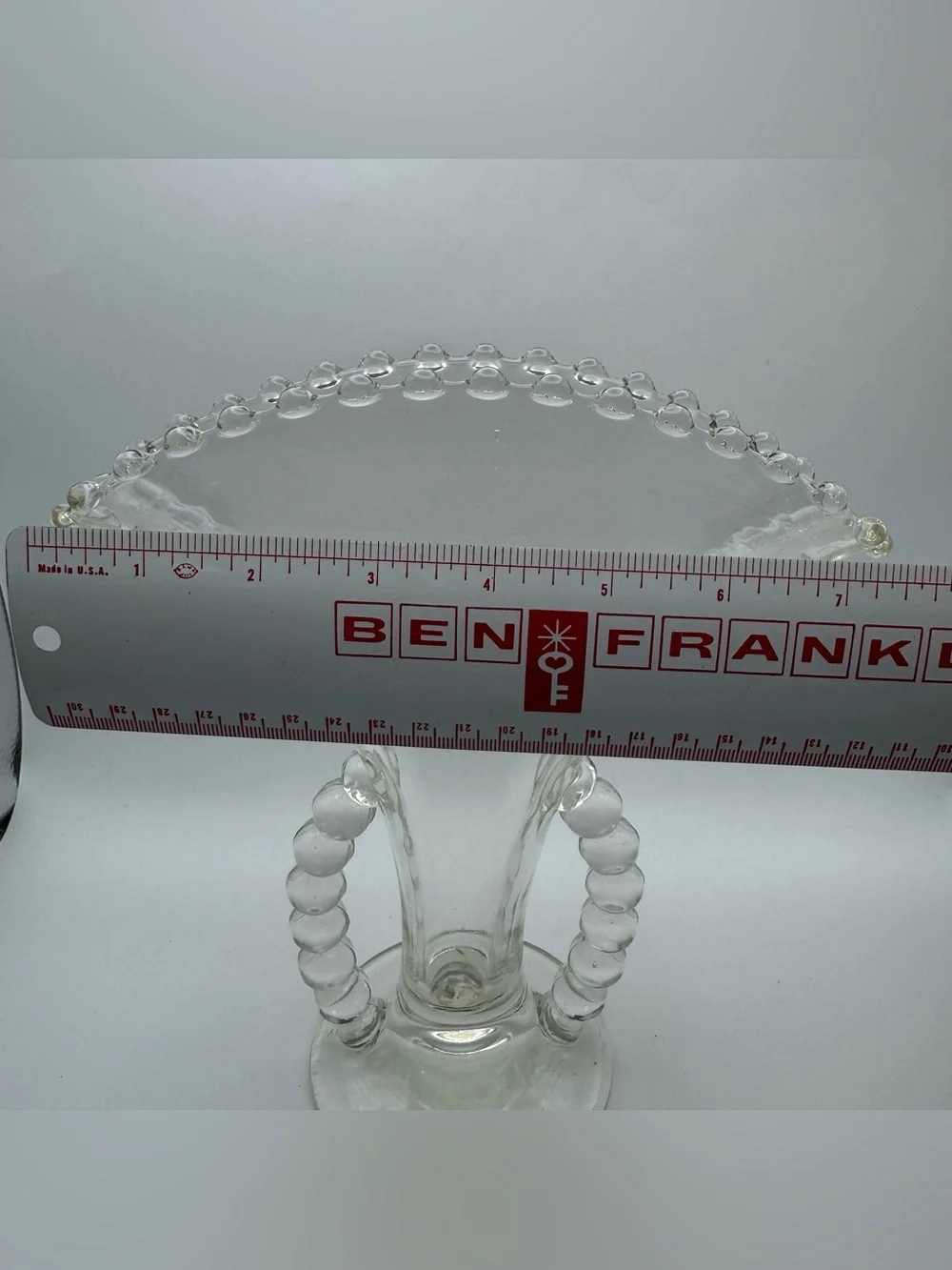Vintage Imperial Glass Candlewick Clear Fan Vase Beaded Handles